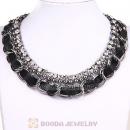 Gun Black Chain Ladies Rhinestone Leather Chunky Choker Bib Necklace Wholesale