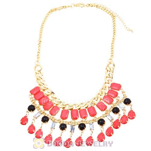 Chunky Pink Resin Pendant Choker Bib Necklace Wholesale