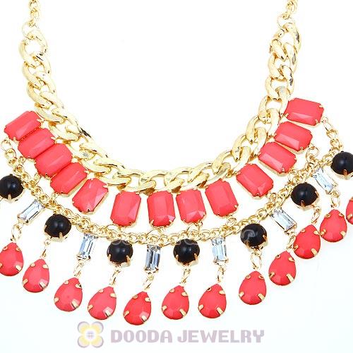 Chunky Pink Resin Pendant Choker Bib Necklace Wholesale