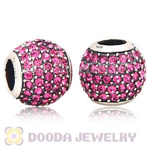 European Sterling Silver Rose Pave Lights With Rose Austrian Crystal Charm