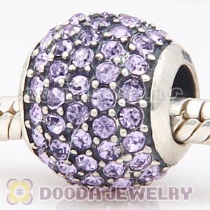 European Sterling Silver Violet Pave Lights With Violet Austrian Crystal Charm