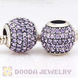 European Sterling Silver Violet Pave Lights With Violet Austrian Crystal Charm