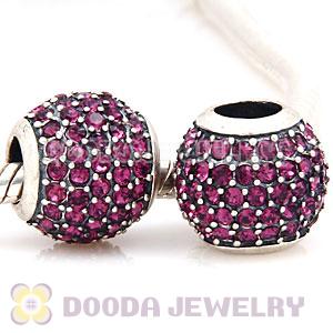 European Sterling Silver Amethyst Pave Lights With Amethyst Austrian Crystal Charm