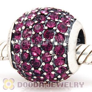 European Sterling Silver Amethyst Pave Lights With Amethyst Austrian Crystal Charm