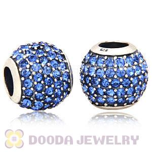 European Sterling Silver Sapphire Pave Lights With Sapphire Austrian Crystal Charm