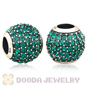 European Sterling Silver Emerald Pave Lights With Emerald Austrian Crystal Charm