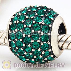 European Sterling Silver Emerald Pave Lights With Emerald Austrian Crystal Charm