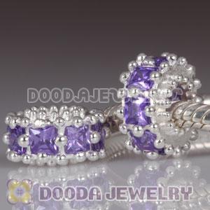 925 Sterling Silver European Beads with Purple Stone