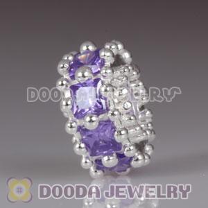 925 Sterling Silver European Beads with Purple Stone
