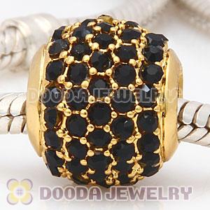 24 Karat Gold European Black Pave Lights Charm With Black Crystal