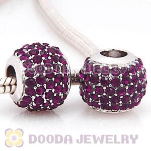 Platinum Plated European Amethyst Pave Lights Charm With Amethyst Crystal