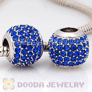 Platinum Plated European Sapphire Pave Lights Charm With Sapphire Crystal