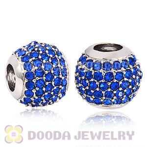 Platinum Plated European Sapphire Pave Lights Charm With Sapphire Crystal