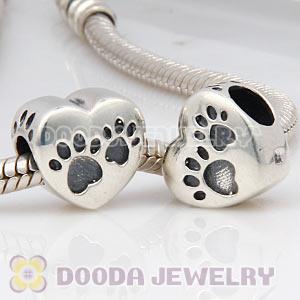 Antique Sterling Silver European Heart Footprint Paws Charm Bead Wholesale