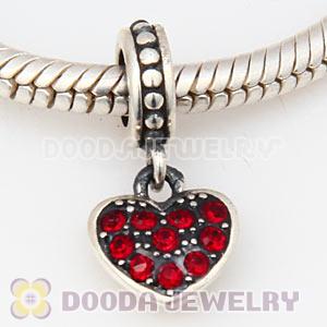Sterling Silver European Siam Pave Heart Dangle With Siam Austrian Crystal