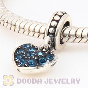 Sterling Silver European Montana Pave Heart Dangle With Montana Austrian Crystal