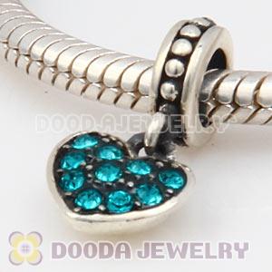 Sterling Silver European Blue Pave Heart Dangle With Blue Austrian Crystal