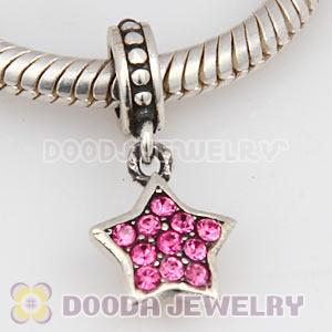 European Sterling Rose Pave Star Dangle With Rose Austrian Crystal