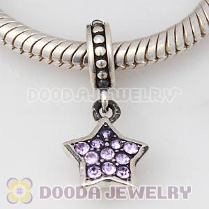 European Sterling Violet Pave Star Dangle With Violet Austrian Crystal