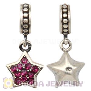 European Sterling Amethyst Pave Star Dangle With Amethyst Austrian Crystal