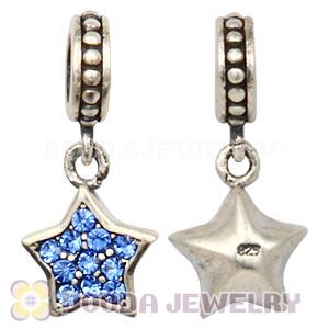 European Sterling Sapphire Pave Star Dangle With Sapphire Austrian Crystal