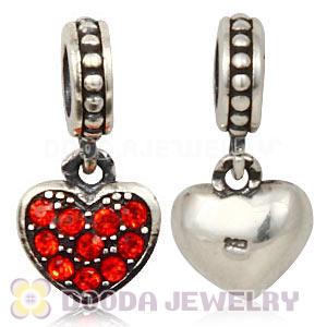 Sterling Silver European Hyacinth Pave Heart Dangle With Hyacinth Austrian Crystal