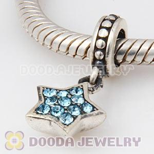 European Sterling Aquamarine Pave Star Dangle With Aquamarine Austrian Crystal