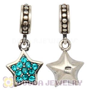 European Sterling Blue Pave Star Dangle With Blue Austrian Crystal