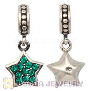 European Sterling Emerald Pave Star Dangle With Emerald Austrian Crystal