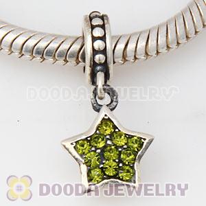 European Sterling Olivine Pave Star Dangle With Olivine Austrian Crystal