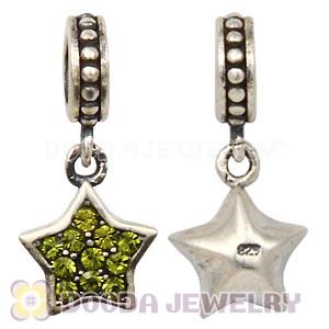 European Sterling Olivine Pave Star Dangle With Olivine Austrian Crystal
