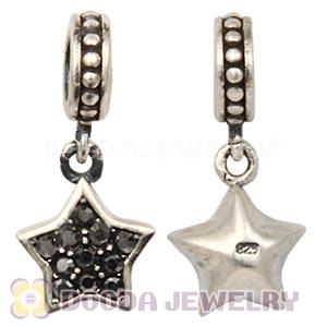 European Sterling Jet Pave Star Dangle With Jet Austrian Crystal