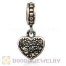 Sterling European Black Diamond Pave Heart Dangle With Black Diamond Austrian Crystal