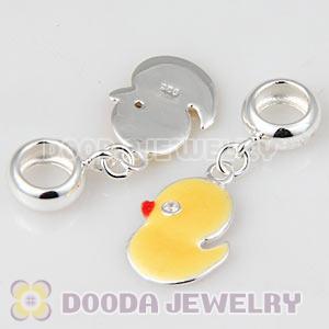 925 Sterling Silver European Enamel Dangle Duck Wholesale