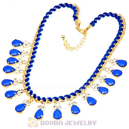 Blue Resin Diamond Crystal Chunky Choker Bib Necklace