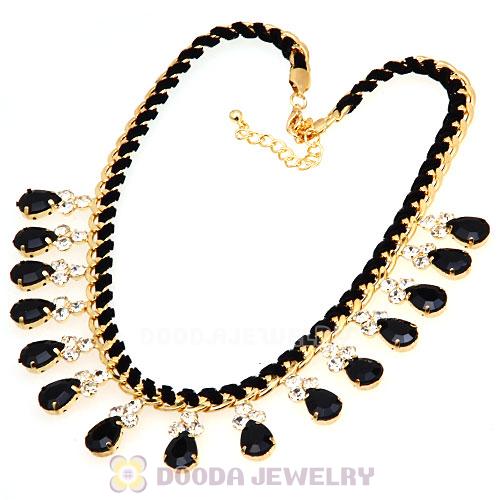Black Resin Diamond Crystal Chunky Choker Bib Necklace