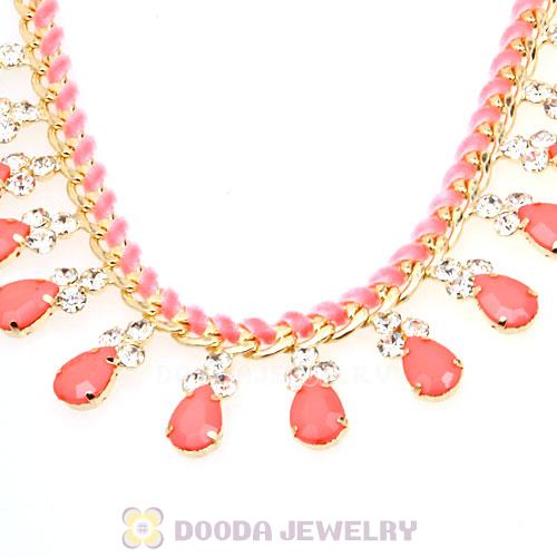 Pink Resin Diamond Crystal Chunky Choker Bib Necklace