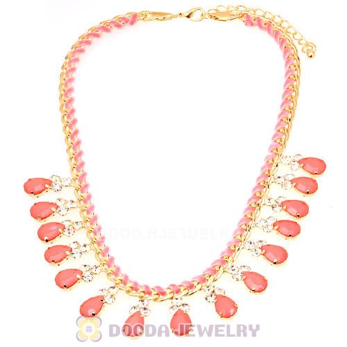 Pink Resin Diamond Crystal Chunky Choker Bib Necklace