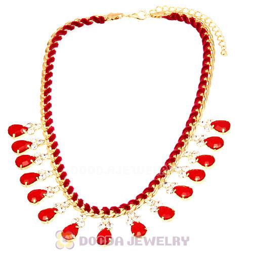 Red Resin Diamond Crystal Chunky Choker Bib Necklace