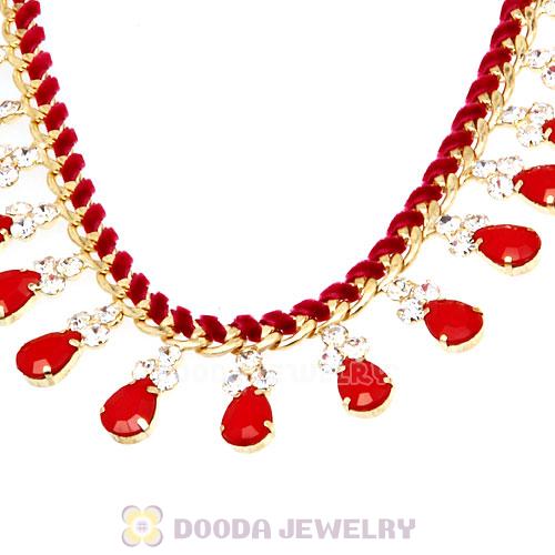 Red Resin Diamond Crystal Chunky Choker Bib Necklace