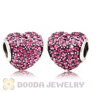 European Sterling Rose Pave Heart With Rose Austrian Crystal Charm