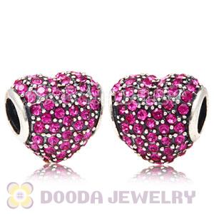 European Sterling Fuchsia Pave Heart With Fuchsia Austrian Crystal Charm