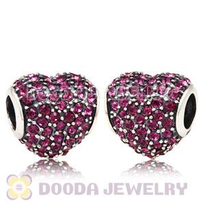 European Sterling Amethyst Pave Heart With Amethyst Austrian Crystal Charm