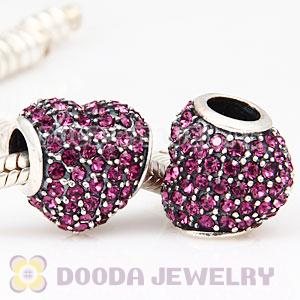 European Sterling Amethyst Pave Heart With Amethyst Austrian Crystal Charm