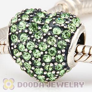 European Sterling Peridot Pave Heart With Peridot Austrian Crystal Charm