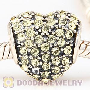European Sterling Jonquil Pave Heart With Jonquil Austrian Crystal Charm