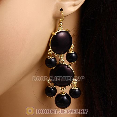 Fashion Gold Plated Black Resin Chandelier Bubble Earrings Wholesale