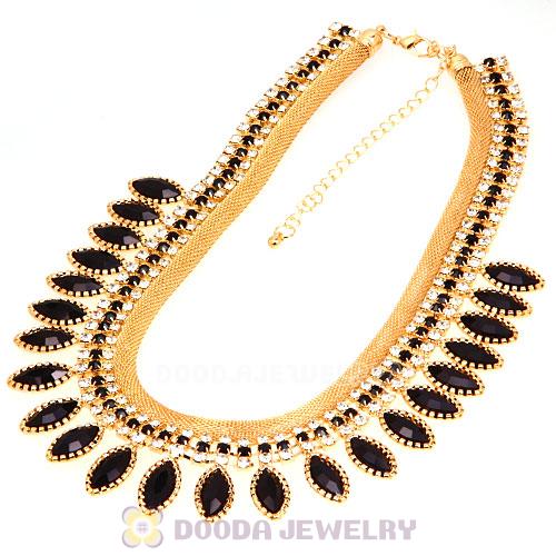 Gold Chain Resin Rhinestone Crystal Costume Jewelry Bib Necklace