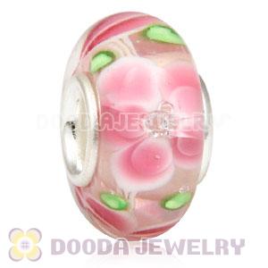 Handmade European Flower Blossom Glass Beads Inside Cubic Zirconia In 925 Silver Core 