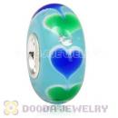 Handmade European Heart Glass Beads Inside Cubic Zirconia In 925 Silver Core